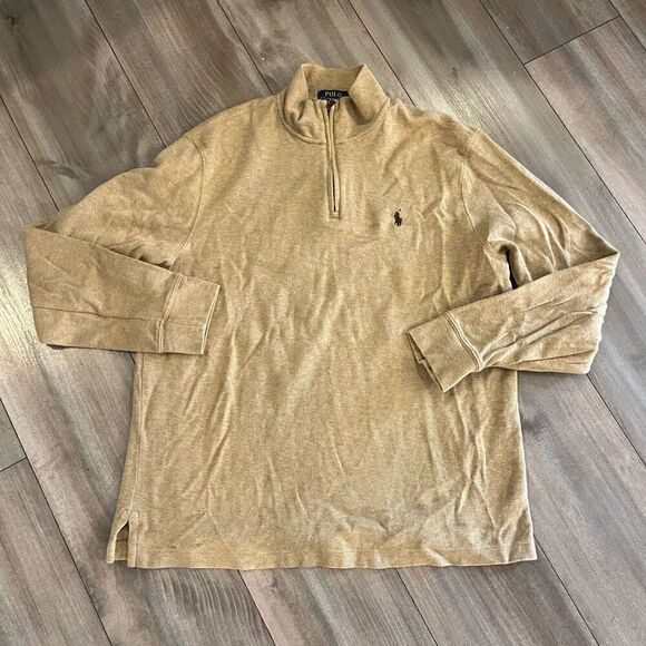 Polo Ralph Lauren Tan Quarterzip Sweater Men Large - Picture 1 of 6